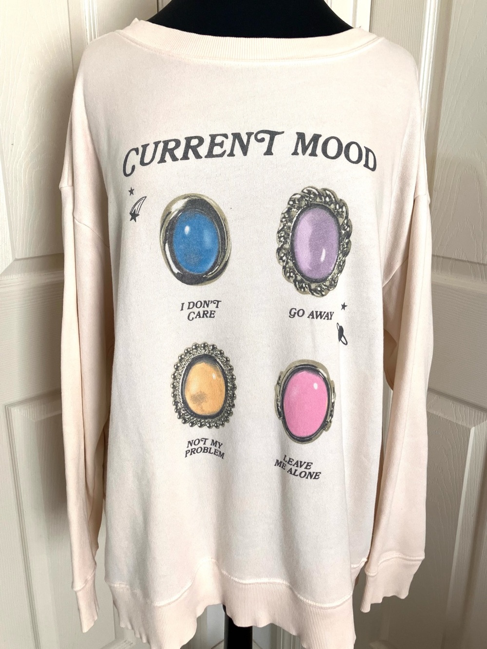RARE SAMPLE Wildfox “Current Mood” Roadtrip Oversized Sweatshirt Cream Sz. SMALL